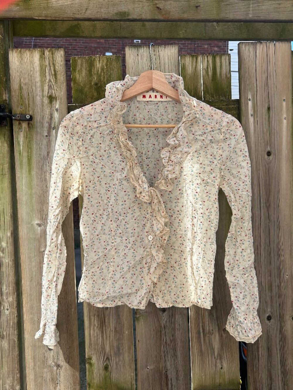 MARNI Floral Ruffle Blouse - Size M (40 IT) - Cream With Flowers